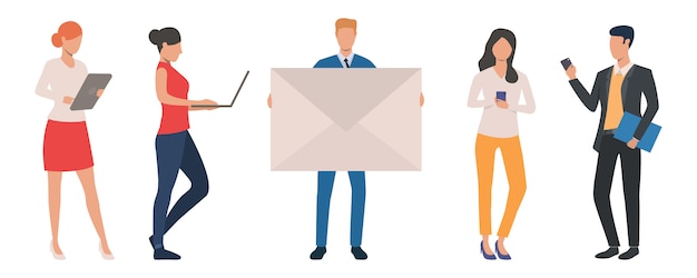 Set of business people using various gadgets for communications Free Vector
