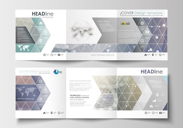 Set of business templates for tri-fold brochures. square design. dna molecule structure Premium Vector