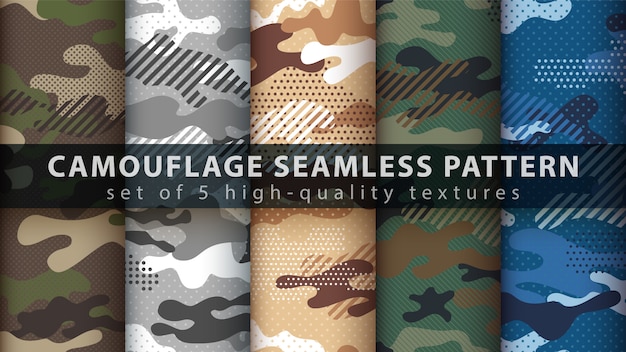 Set camouflage military seamless pattern Premium Vector