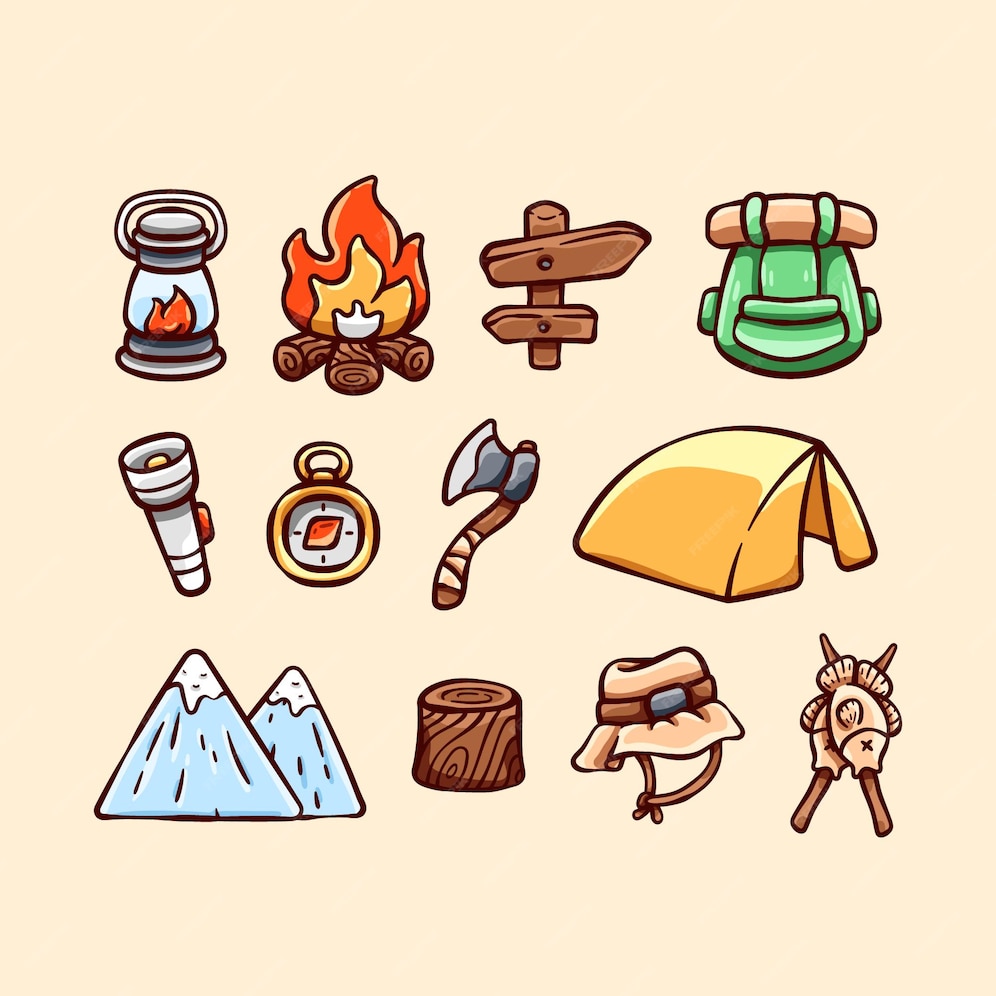 Premium Vector | Set of camping doodle collection