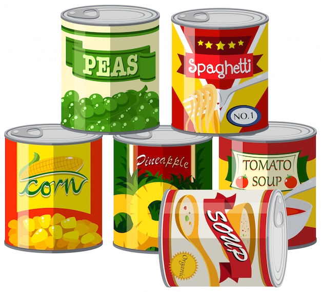 Set of canned foods | Free Vector