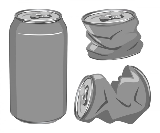 Premium Vector Set of cans, can crushed ready to recycle