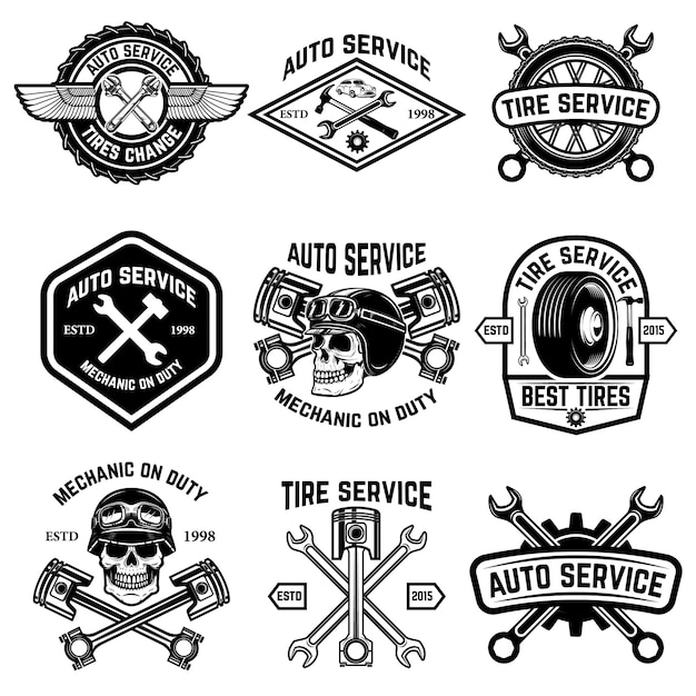 Download Free Set Of Car Service Auto Service Tire Change Badges On White Use our free logo maker to create a logo and build your brand. Put your logo on business cards, promotional products, or your website for brand visibility.