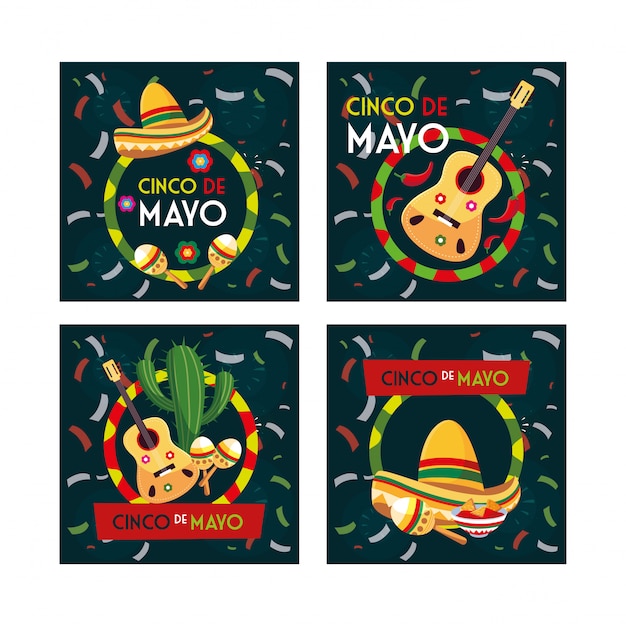 Premium Vector Set Of Cards With Cinco De Mayo Label 4506