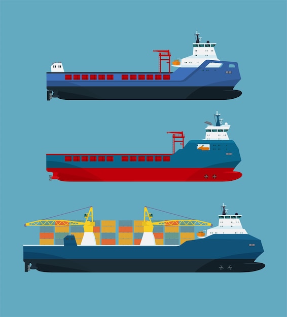 Premium Vector | Set of cargo ships. vector illustration.