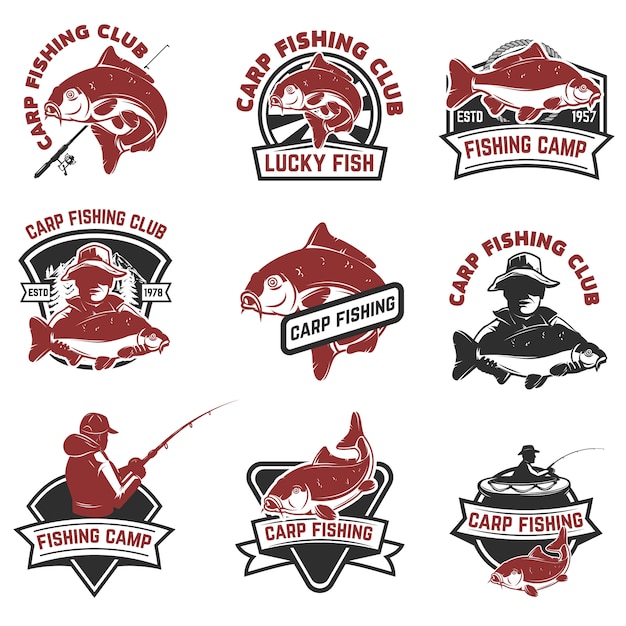 Download Set of carp fishing labels on white background. elements ...