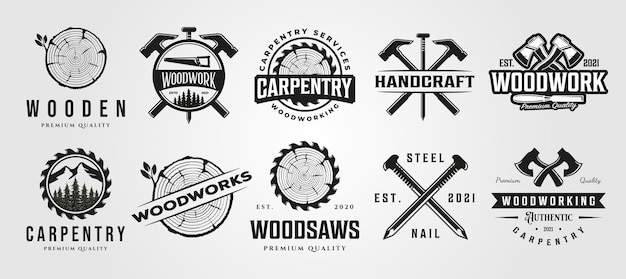  Set of carpentry woodwork vintage logo craftsman symbol illustration design Premium Vector