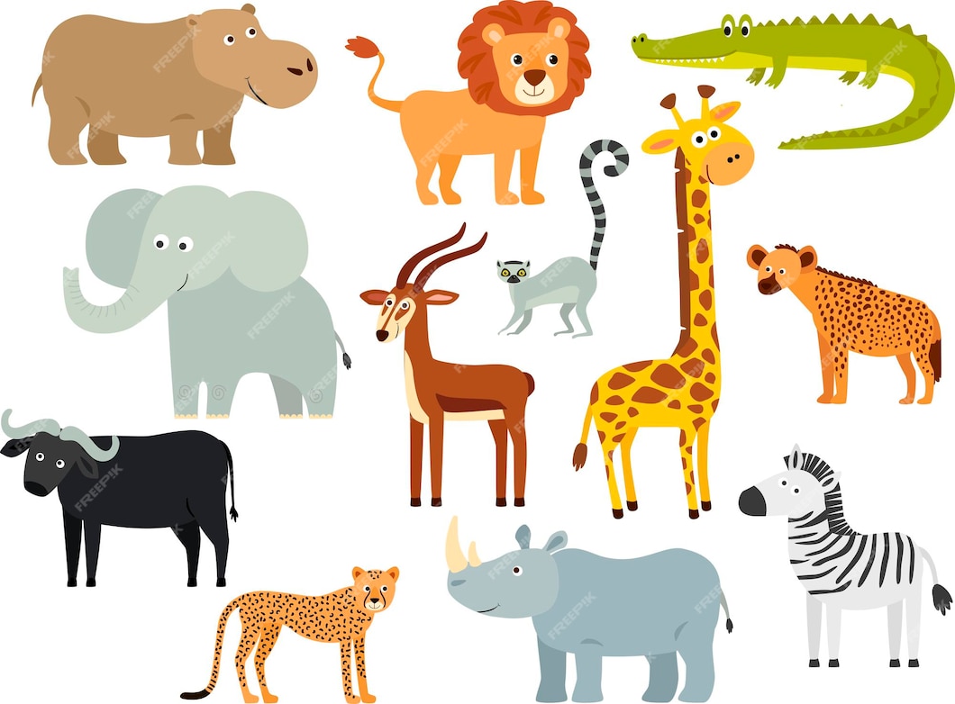 Premium Vector | Set of cartoon african animals. a giraffe, a lion, an ...