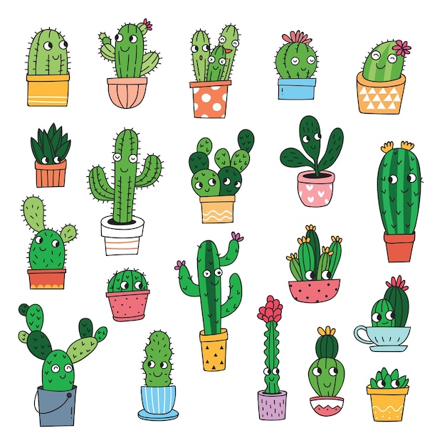 Premium Vector | Set of cartoon cactus isolated on white background