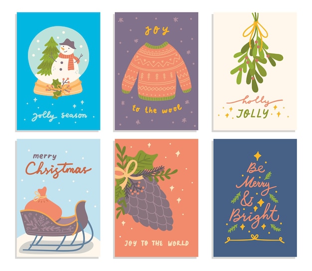 Premium Vector | Set of cartoon christmas greeting cards design vector ...