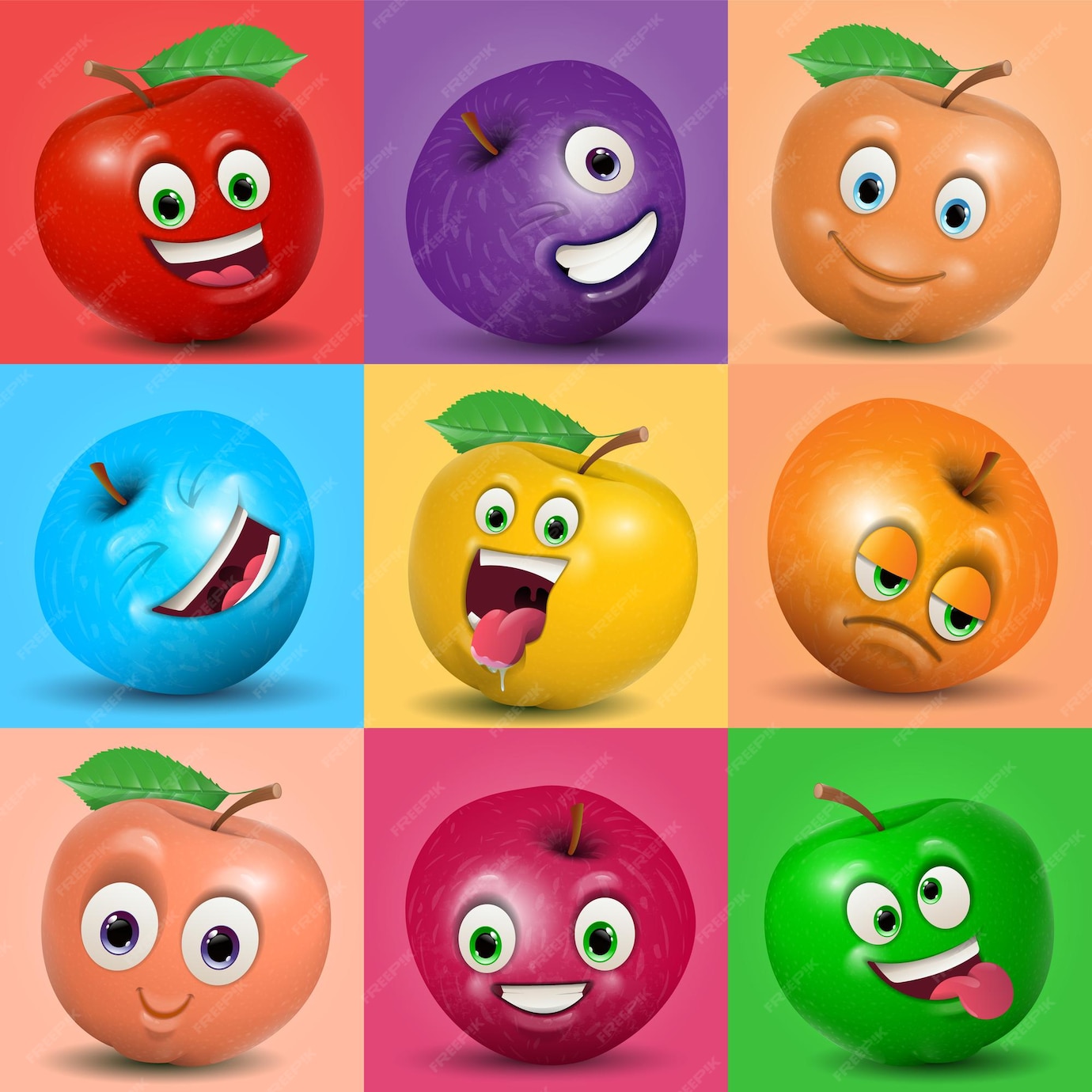 Premium Vector Set Cartoon Cute Colorful Apple Characters