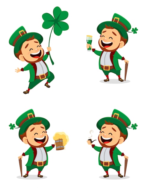 Premium Vector | Set of cartoon funny leprechaun