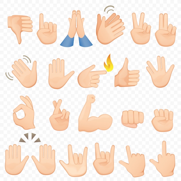 Premium Vector Set Of Cartoon Hands Icons And Symbols Emoji Hand Icons Different Hands Gestures Signals And Signs Illustration Collection