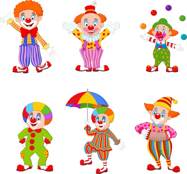 Premium Vector Set of cartoon happy clowns in different actions