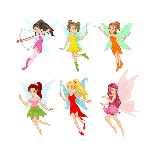 Premium Vector | Set of cartoon little fairies character