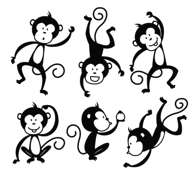 Set of cartoon monkey vector element suitable for chinese ...