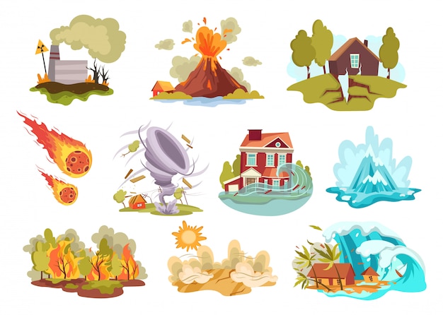 Premium Vector | Set of cartoon natural disasters. collection оf ...