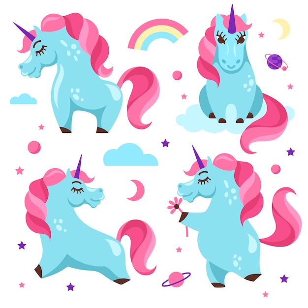 Premium Vector Set Of Cartoon Unicorns 8990