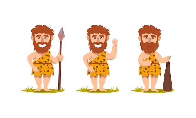 Premium Vector | Set Of Caveman Prehistoric Neanderthal Mascot Design ...