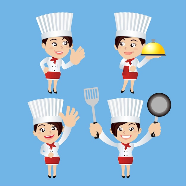 Premium Vector | Set of chef characters in different poses