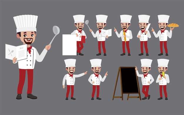 Premium Vector | Set of chef with different poses