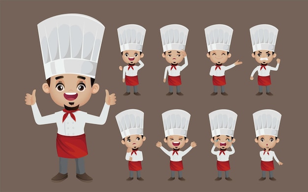 Premium Vector | Set of chef with different poses