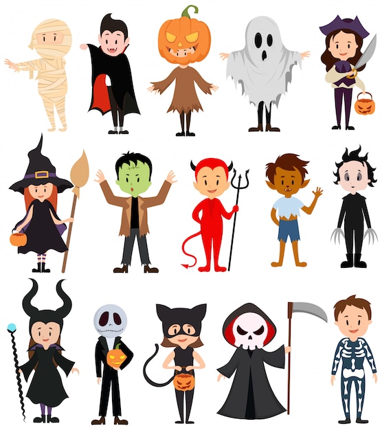 Premium Vector Set of children in costumes for halloween