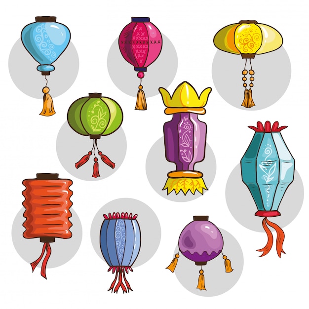 Premium Vector | Set of chinese lanterns