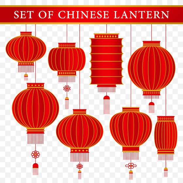 Set of chinese traditional lantern template with realistic concept