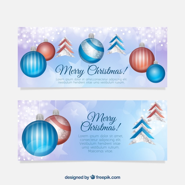 Free Vector | Set of christmas banners with baubles