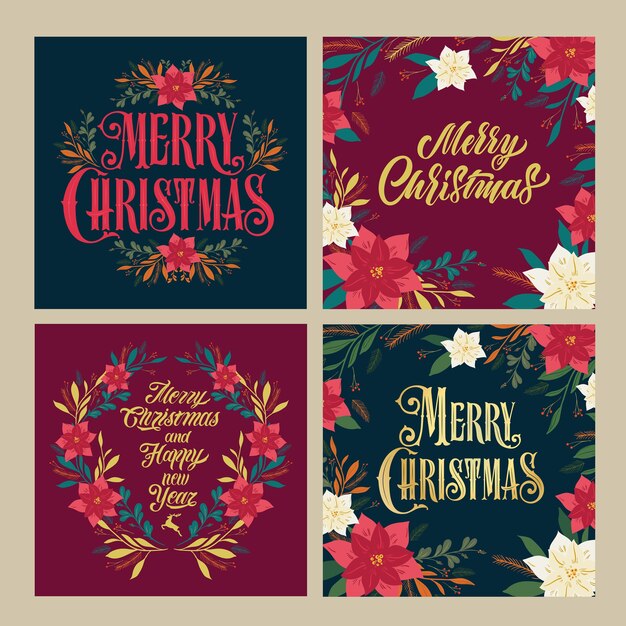 Premium Vector | Set of christmas cards. merry christmas greeting