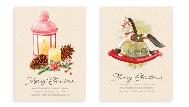 Premium Vector | Set of christmas cards watercolor painting style.