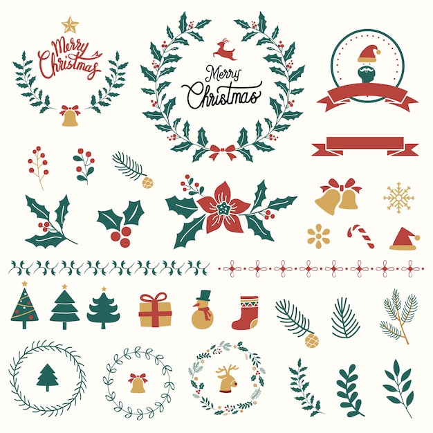 Set of christmas design elements vector Free Vector