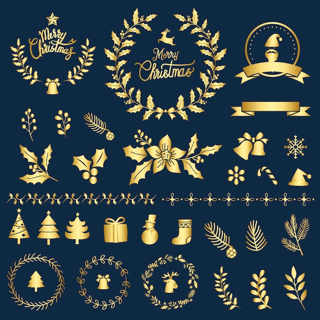 Set of christmas design elements vector Free Vector