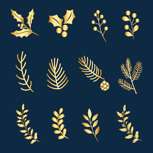 Set of christmas design elements vector Free Vector