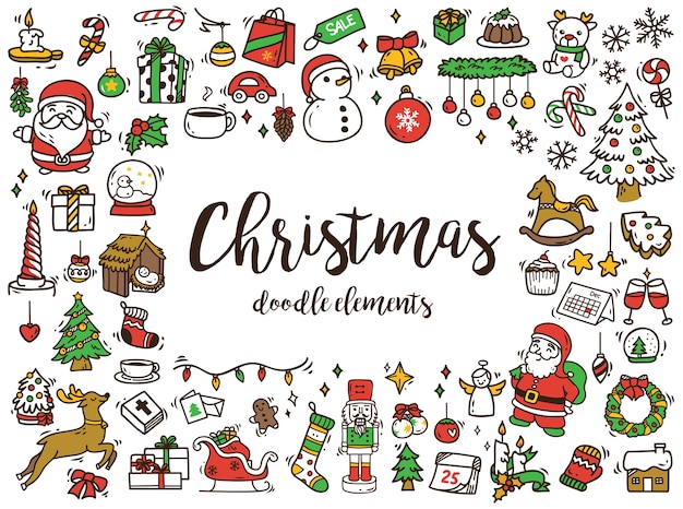 Set of christmas doodle isolated on white background | Premium Vector