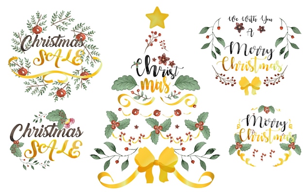 Premium Vector | Set of christmas lettering and decorations