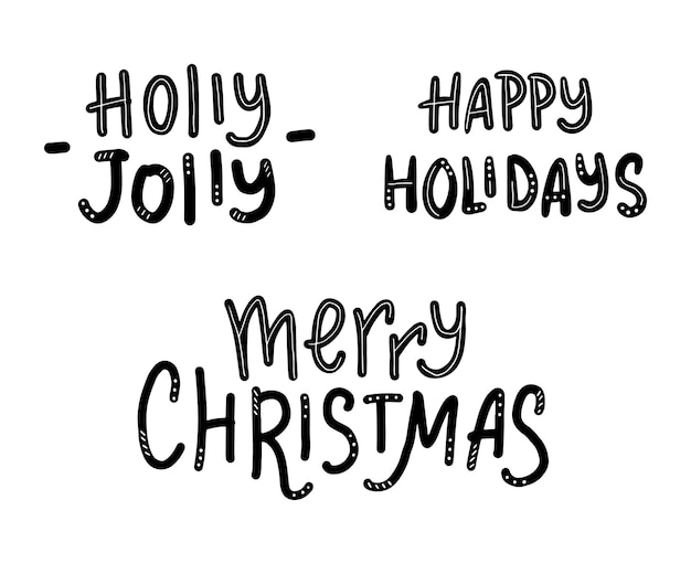 Premium Vector | Set of christmas lettering quote, holly jolly, happy