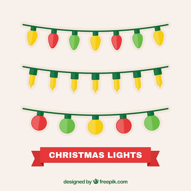 Download Set of christmas lights in flat design Vector | Free Download