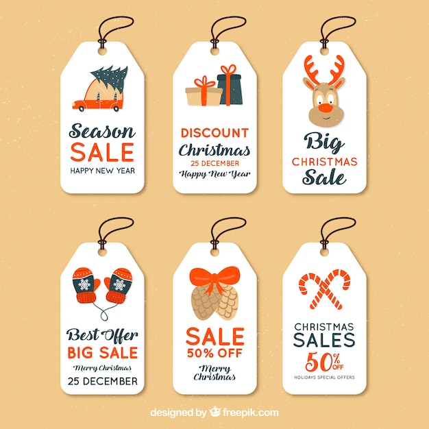 Set of christmas sale tags  Free Vector