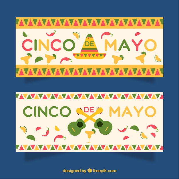 Free Vector | Set of cinco de mayo banners with mexican elements