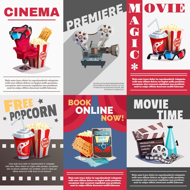 Free Vector | Set of cinema posters with premiere advertising