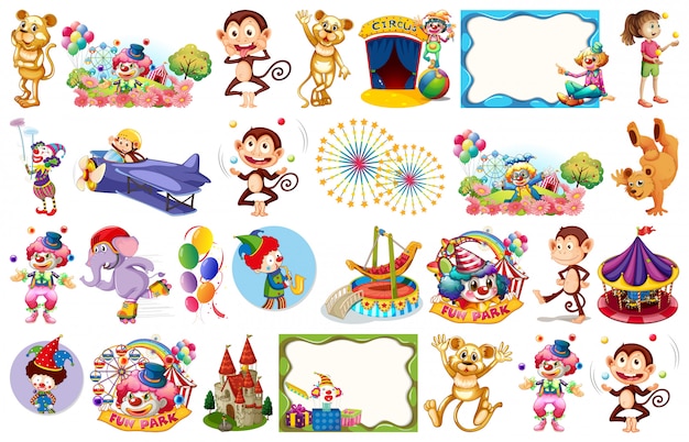 Set of circus temed elements and objects Free Vector