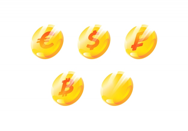A set of coins with the image of currency signs Premium Vector