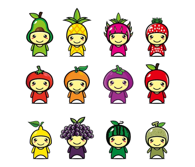 Premium Vector | Set collection of cute fruits mascot design character ...