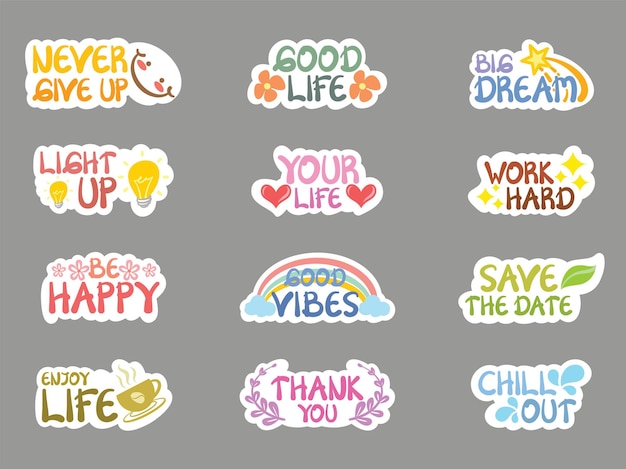 Premium Vector | Set of collection cute positive quote sticker style ...