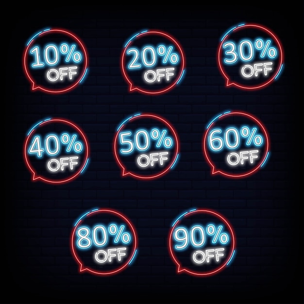 Premium Vector | Set collection discount neon banner light banner ...