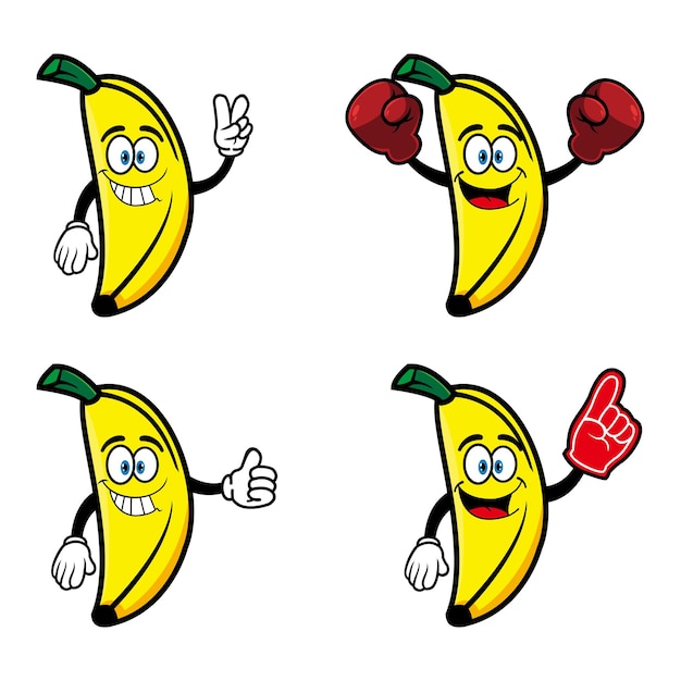 Premium Vector | Set of collection smiling banana cartoon mascot character