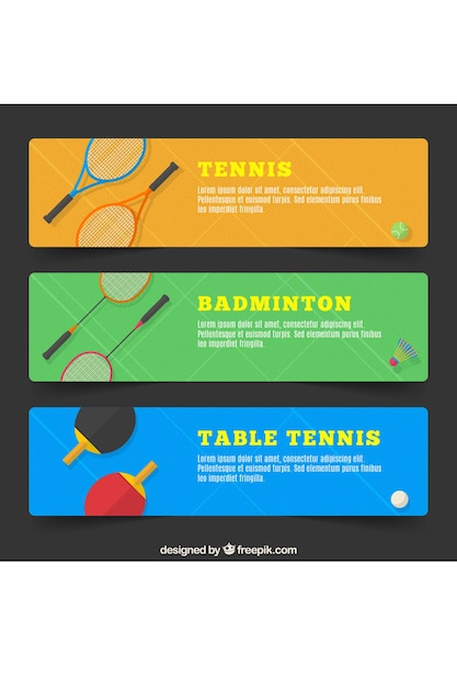 Set of colored banners with rackets Free Vector