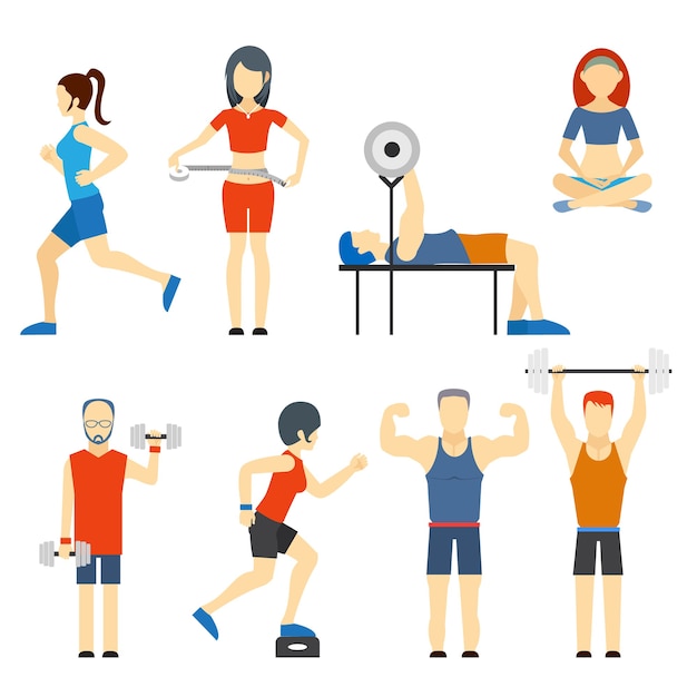 Free Vector | Set of colored vector icons of people exercising at the ...